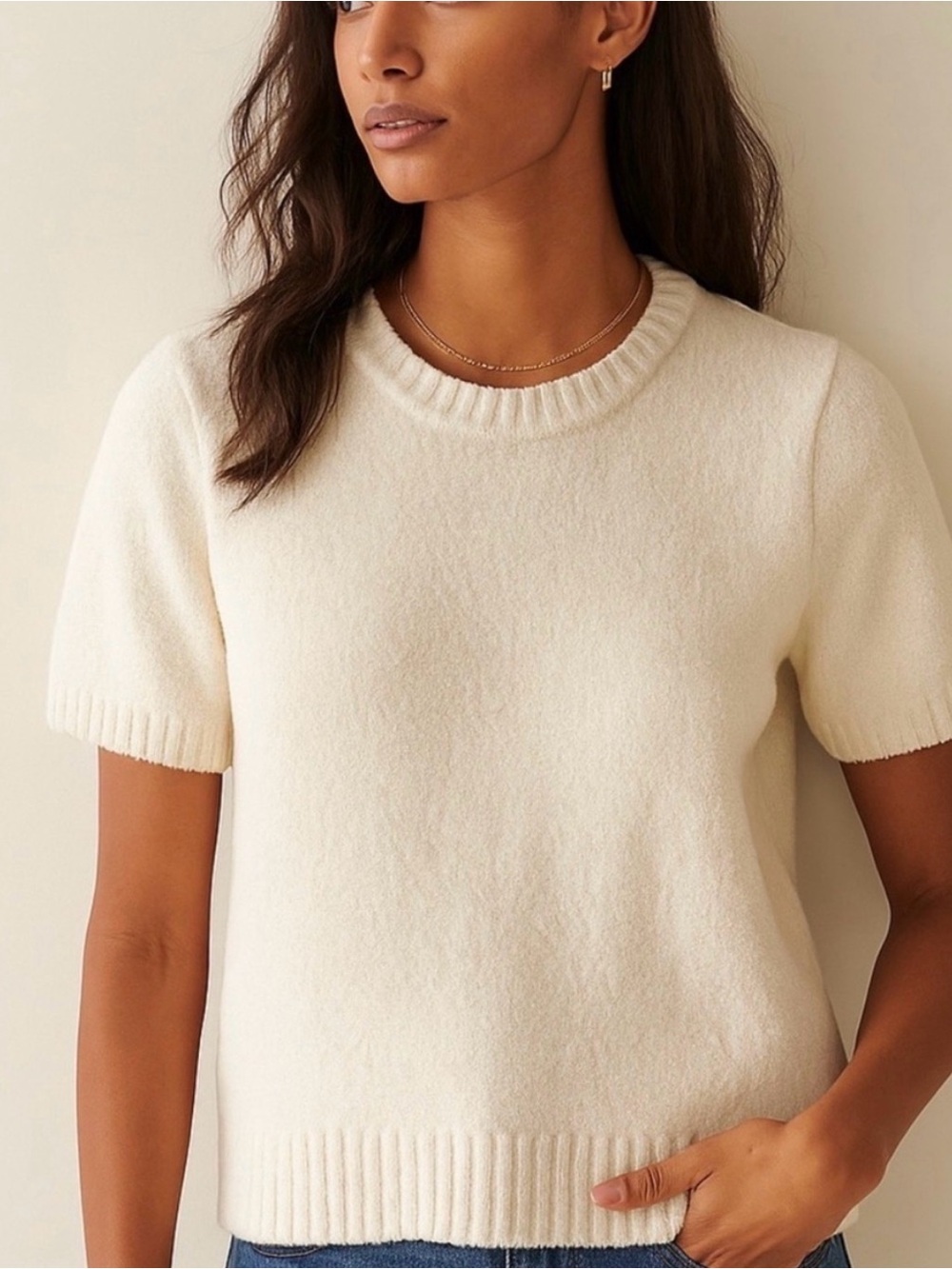 Abercrombie & Fitch Textural Sweater Tee in cream size medium